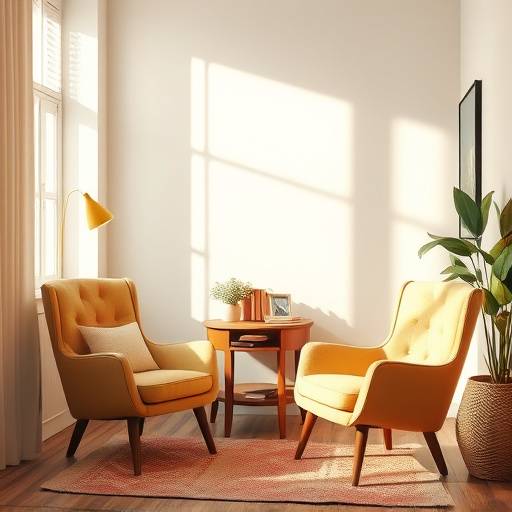Angolo accogliente dello studio con poltrone e piccola libreria