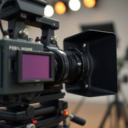 Dettaglio di una telecamera cinematografica professionale nello studio