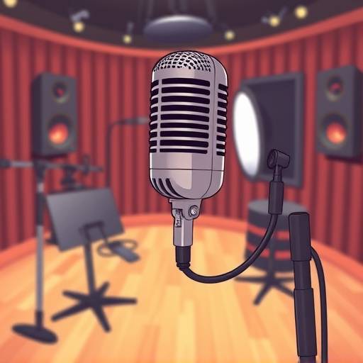 Illustrazione di un microfono professionale in uno studio di registrazione