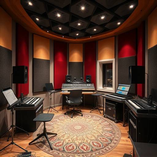 Vista interna dello studio di registrazione Il Riflettore con attrezzature professionali